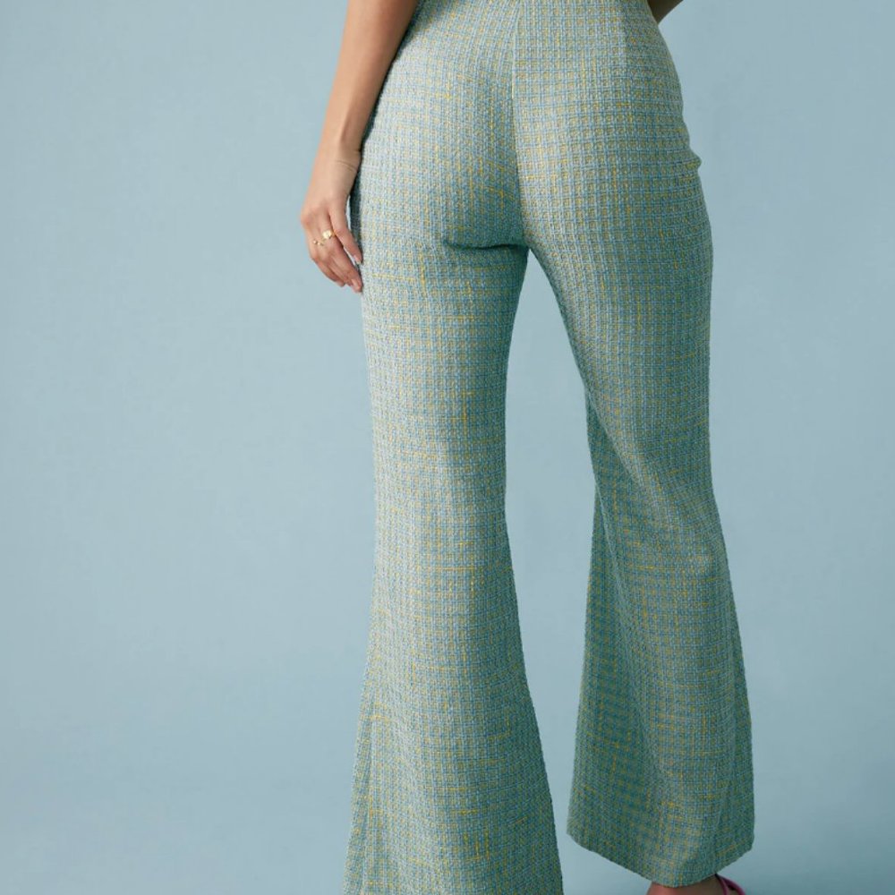 Plaid Flared Sea Blue-Green Pants - Size Medium - Picture 3 of 5